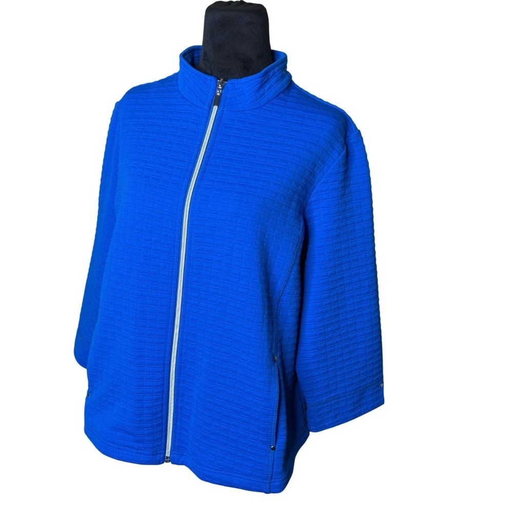 Allison Daley Petites Large Royal Blue Textured Grid Zip Mock Neck Jacket